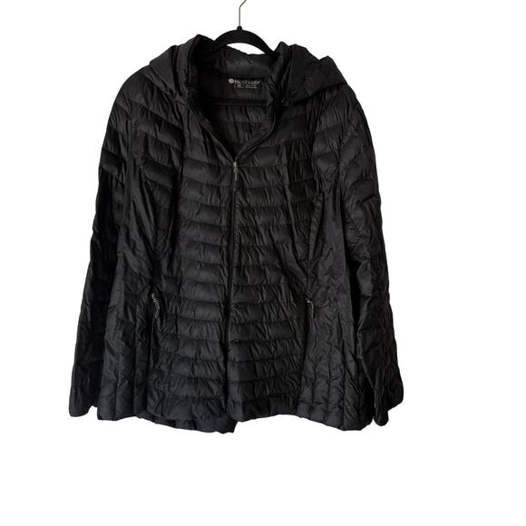 HeatKeep Jacket Down 3X Black Hooded Puffer Full‎ Zip Quilted Packable Coat - Picture 1 of 9